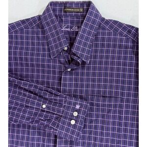 Louis Philippe Button Down Shirt 42 US Large Purple Grid Plaid 100% Cotton